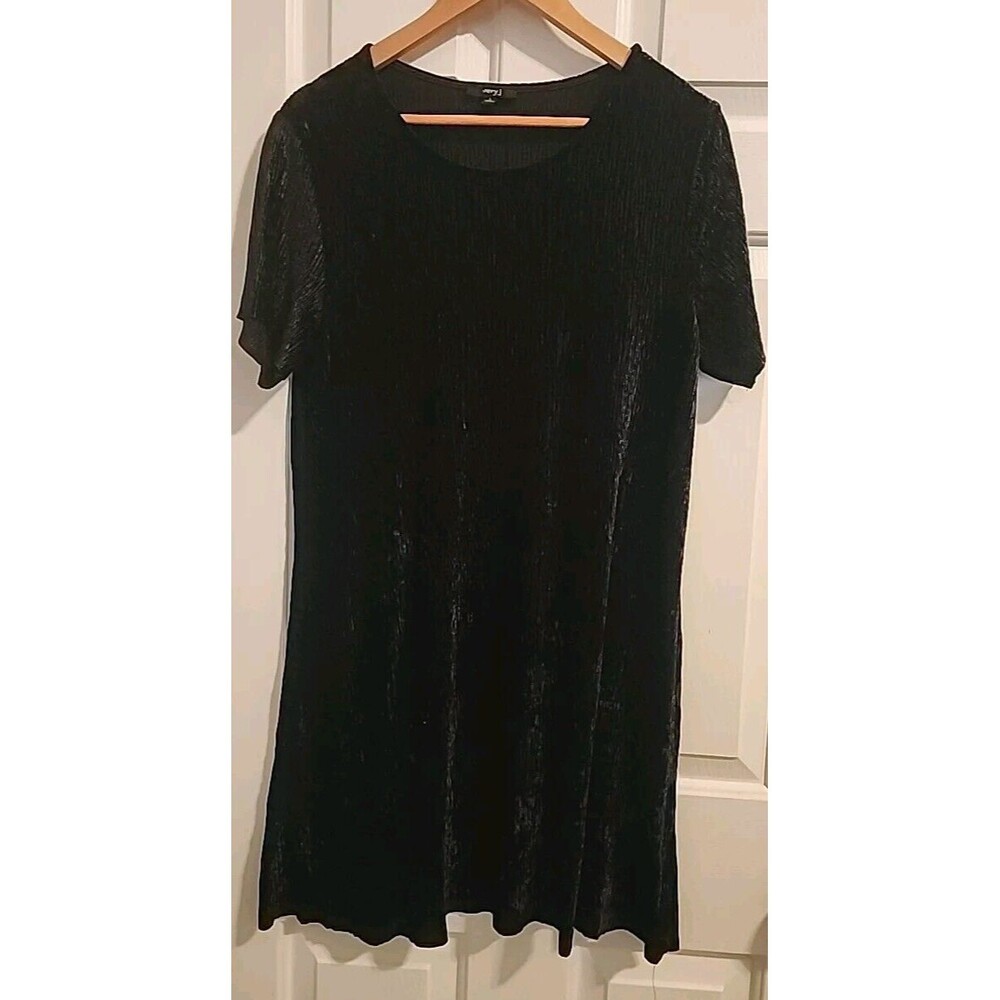 Very J Dress Large Black Velvety Round Neck Lined Gothic Midi Fairy Grunge Retro